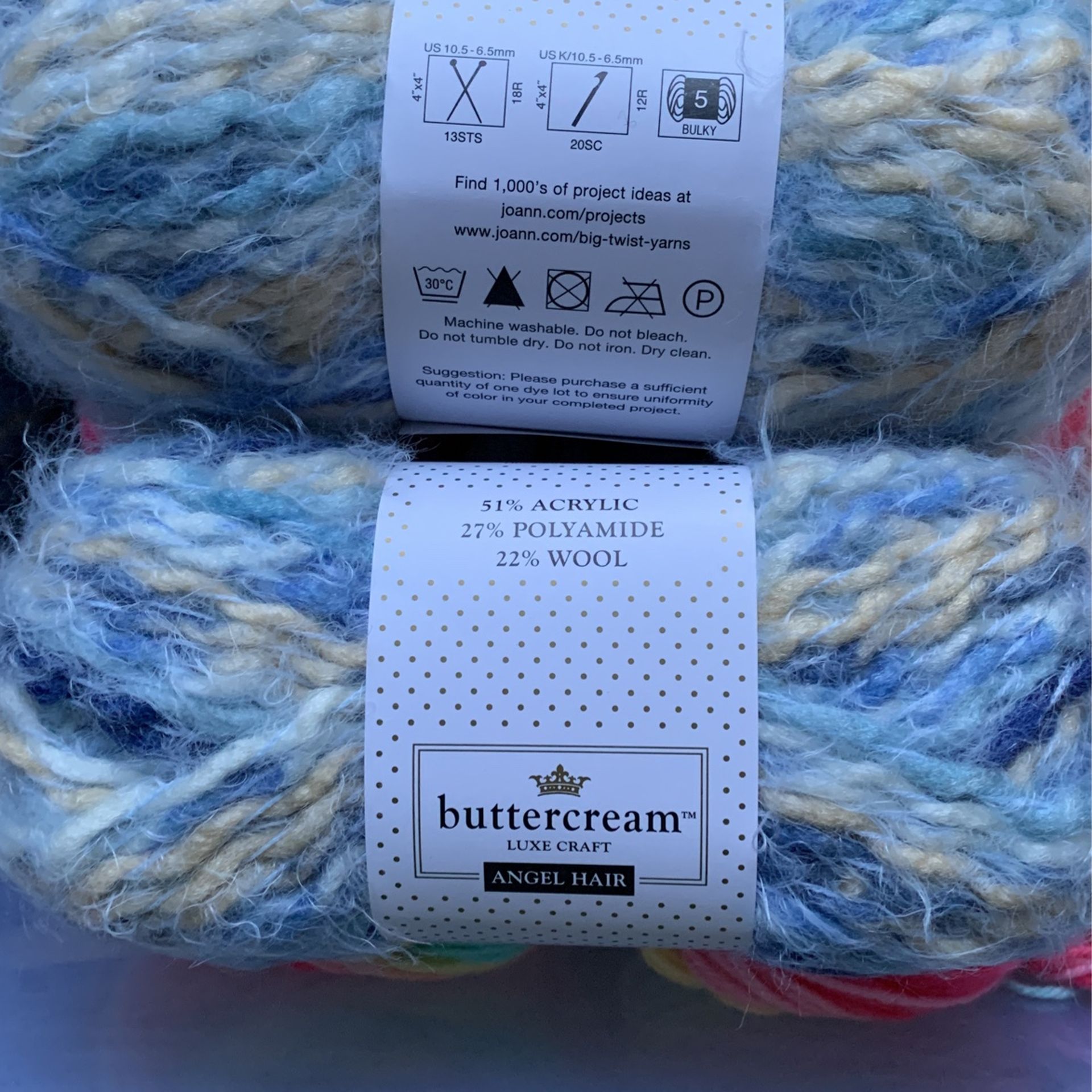 Buttercream Angel Hair Bulky Yarn Blue Stripe