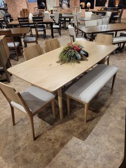 6 pc Dining Table + 4 Chairs And Bench Natural Color