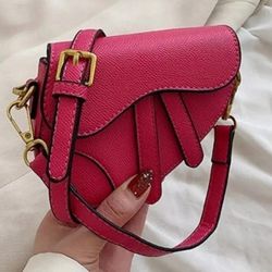 Girls Faux Leather mini saddle bag purse "Hot Pink