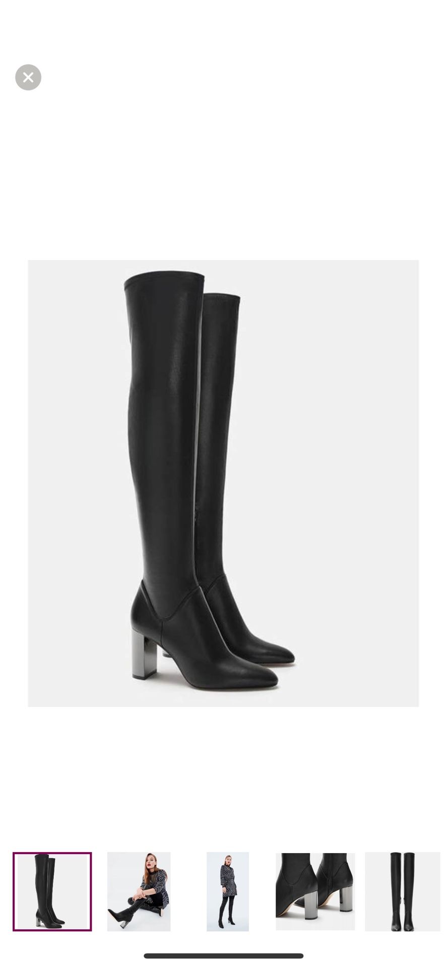 ZARA Over The Knee High Faux Leather Boots Block Heel Thigh High Boot, Black