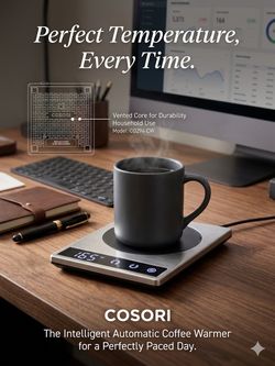 Product: Coffee Mug Warmer  Type of Product: Beverage Warmer  Brand Name: COSORI  Model Number: CO294-CW  Size: Compact and Portable