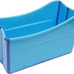 Foldable Adult Bath Tub, 38Inch Collapsible Soaking Bathtub Blue Thickened Plastic Folding Bathtub