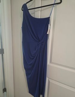 Blue One-Shoulder Knot-Front Midi Dress