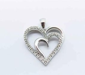 Sterling Silver Double Heart Diamond Pendant