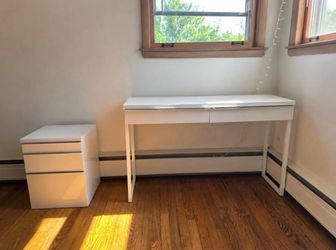Modern White Desk + 3-Drawer Cabinet Set