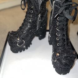 Glitter Black Harness Boots