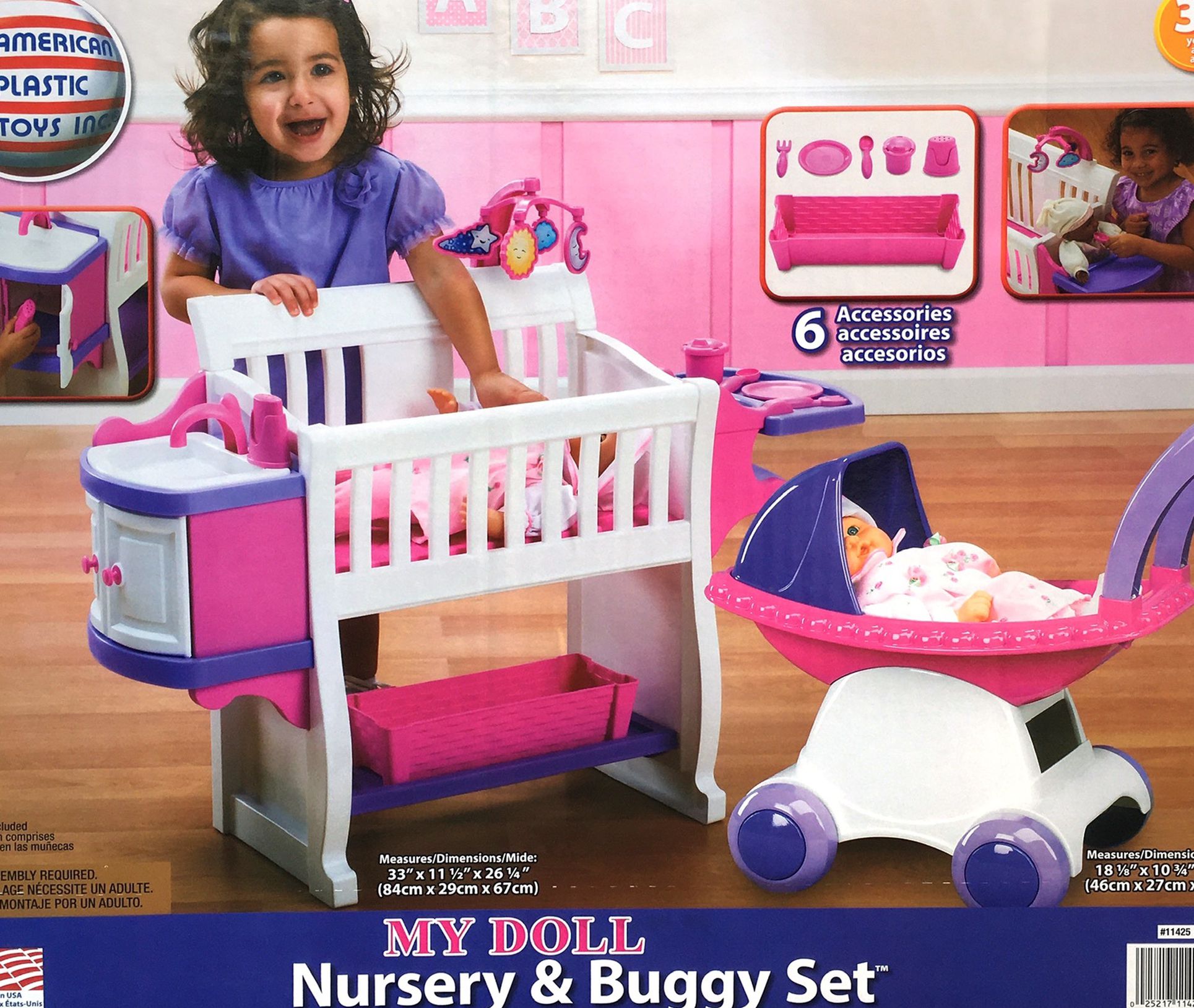 NEW American Plastic Toys Doll House Stroller Nursery & Buggy Set