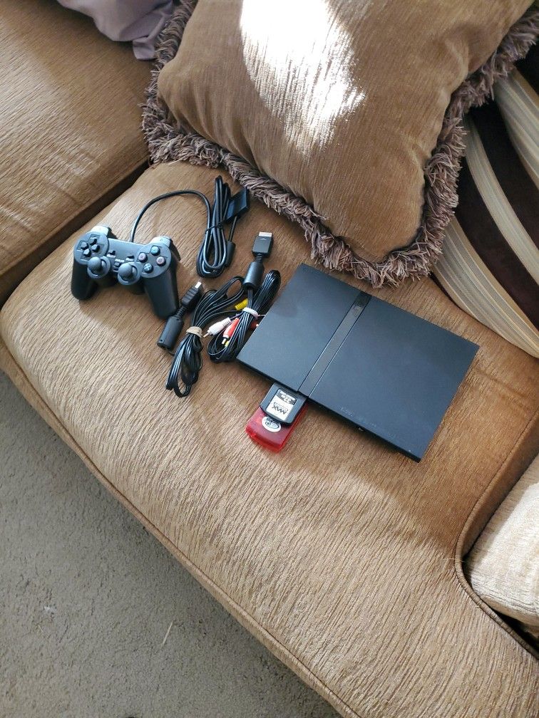 Ps2 Slim With Controller Cables Memory Card And MadCatz