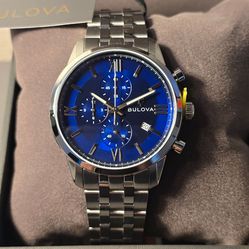Bulova Sutton Chronograph Blue Dial Men's Watch 41mm Brand New