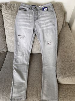 Sixth June Slim Fit Distressed Light Gray Denim Men's Jeans Button Logo