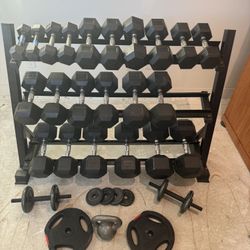 Full Dumbbell Set (5–60 lb Pairs) + 3-Tier Rack – 395 lbs Total