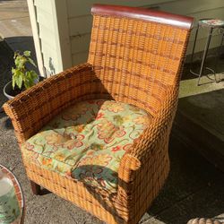 Wicker Chair With Beautiful Mahogany Trim