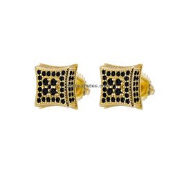 Iced Out Micro Pave 18K Gold Plated CZ Square Double Kite Men Women 10mm Designer's Stud Earring