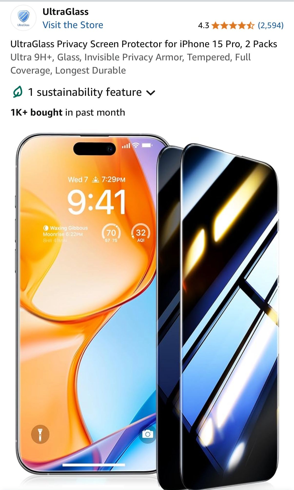 ***NEW***Privacy Screen Protector for iPhone 15 Pro, 2-pack