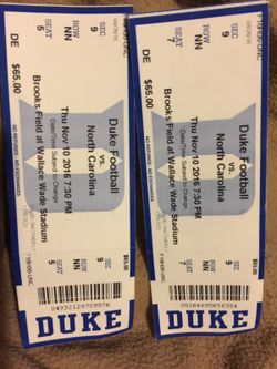 Duke Football vs North Carolina Thursday Nov 10, 2016 7:30pm