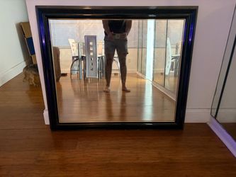 Large Black & Gold Framed Wall Mirror – 41.75” x 36”