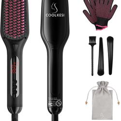 Ionic Hair Straightener Brush by COOLKESI, 30s Fast MCH Ceramic Heating Hair Straightening Brush with Anti Scald Feature, Auto-Off & Dual Voltage, Por