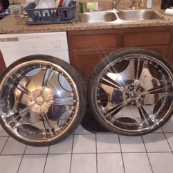 Rims Two Sets 24-in 5 Lug One Brand New Tire 3 Hold Air One Is Flat Going To Need Three Tires Soon 20 Inch Rims Three Good Tires In Excellen Conditio