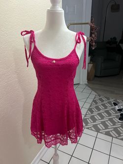 Hot Pink Lace Tie Strap Mini Dress – Boutique Style
