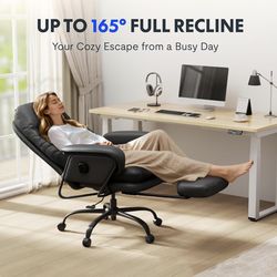 Chaise Lounge Chair Indoor with Wheels Footrest 90-165° Reclining Lumbar Support