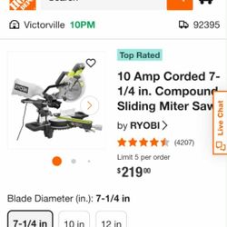 Ryobi 10 Amp 7-1/4" Sliding Compound Miter Saw
