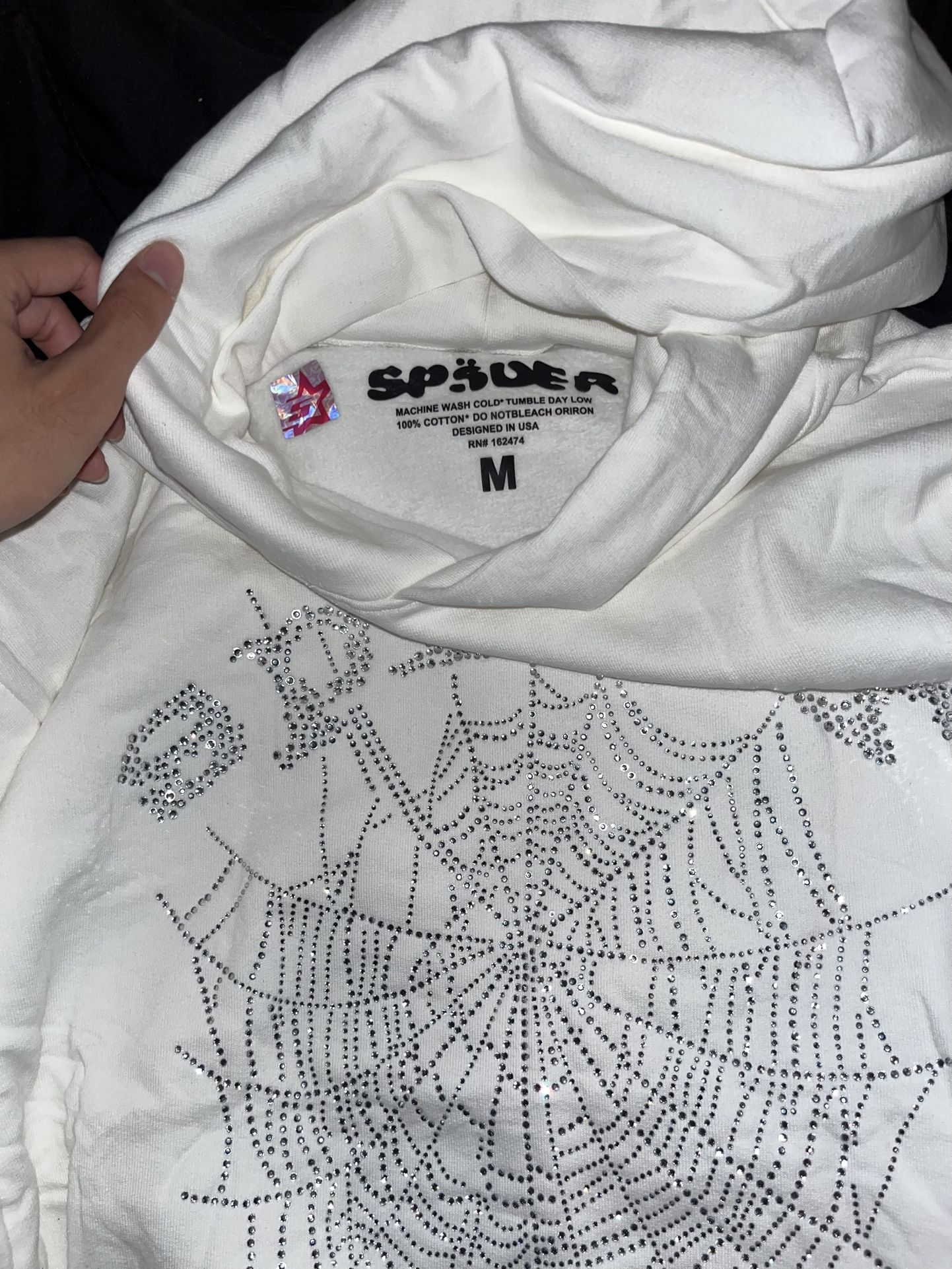 White Rhinestone Spider Hoodie