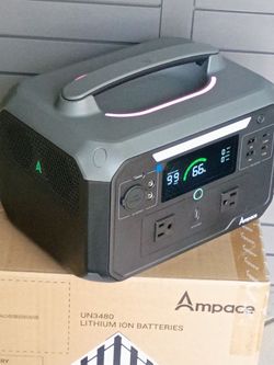 AMPACE 600W PORTABLE POWER STATION .APP CONTROL. FAST CHARGING. 3 WAYS  TO RECHARGE :- 1-CAR.2- HOME. 3-SOLAR PANEL(NOT INCLUDED)