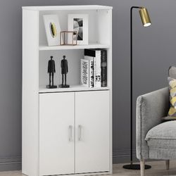 Storage Cabinet with 2 Open Shelves and 2 Doors, White