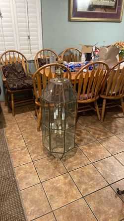 Awesome, large glass chandelier with copper strips and brass.