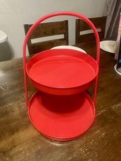 Red Two Tiered Metal Tray Holder