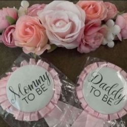 Pink Roses Baby Shower Party Corsage Sash Set