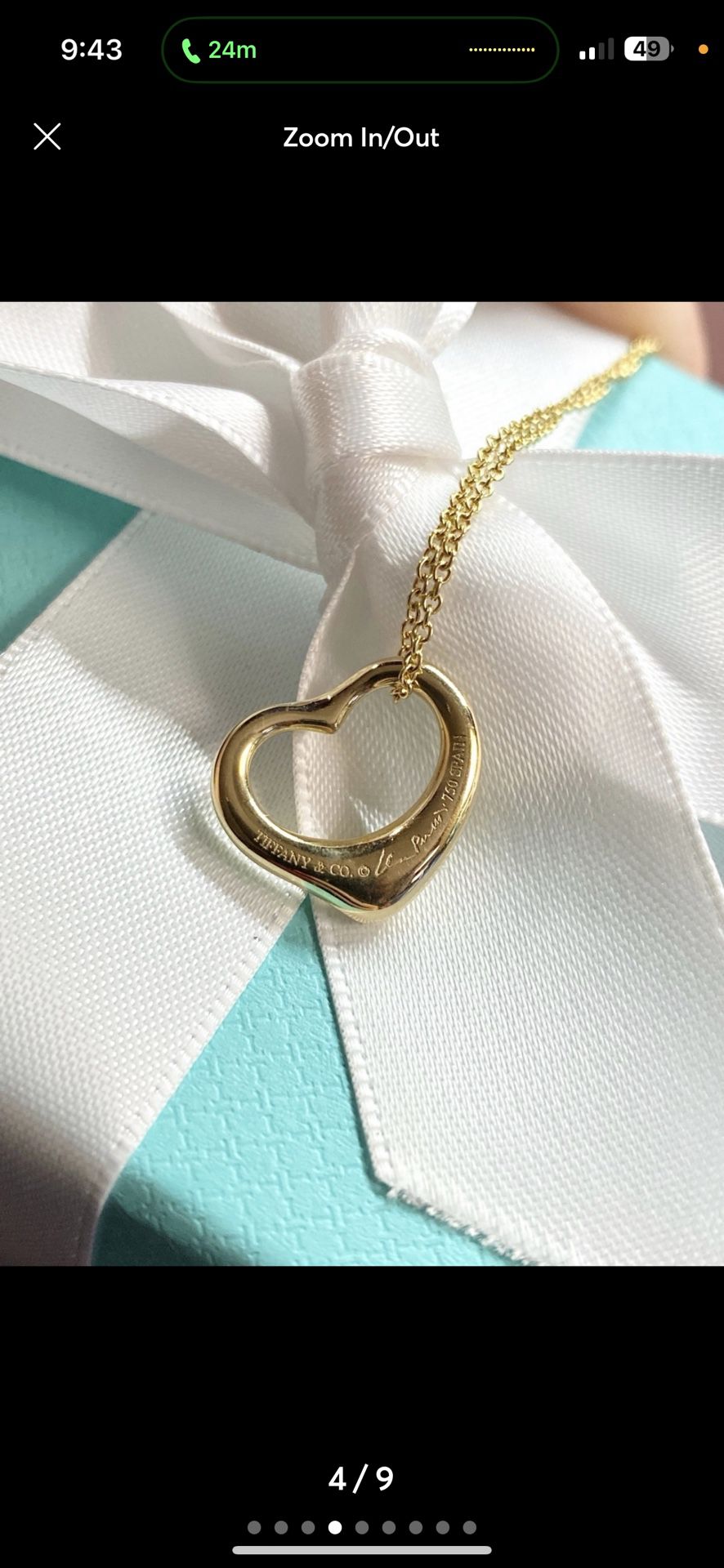 NIB 18k Gold Tiffany & Co open Heart Pendant