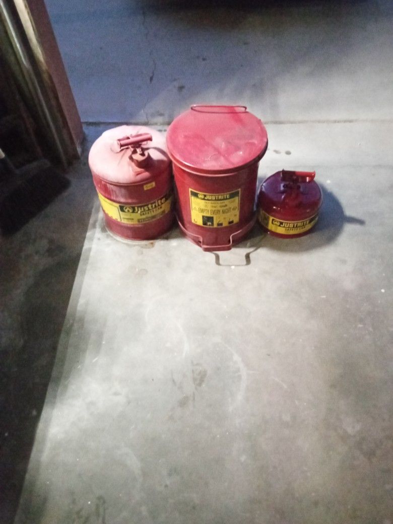 Gas Cans and dirty rag Bin
