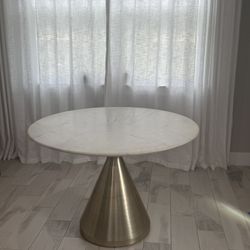 West Elm Marble Dining Table – Modern Brass Base