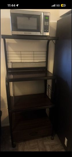 Black Metal & Wood Kitchen Baker’s Rack with Drawer