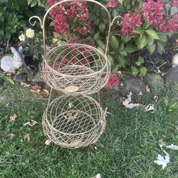 2 Tier Footed Metal Basket Tower 