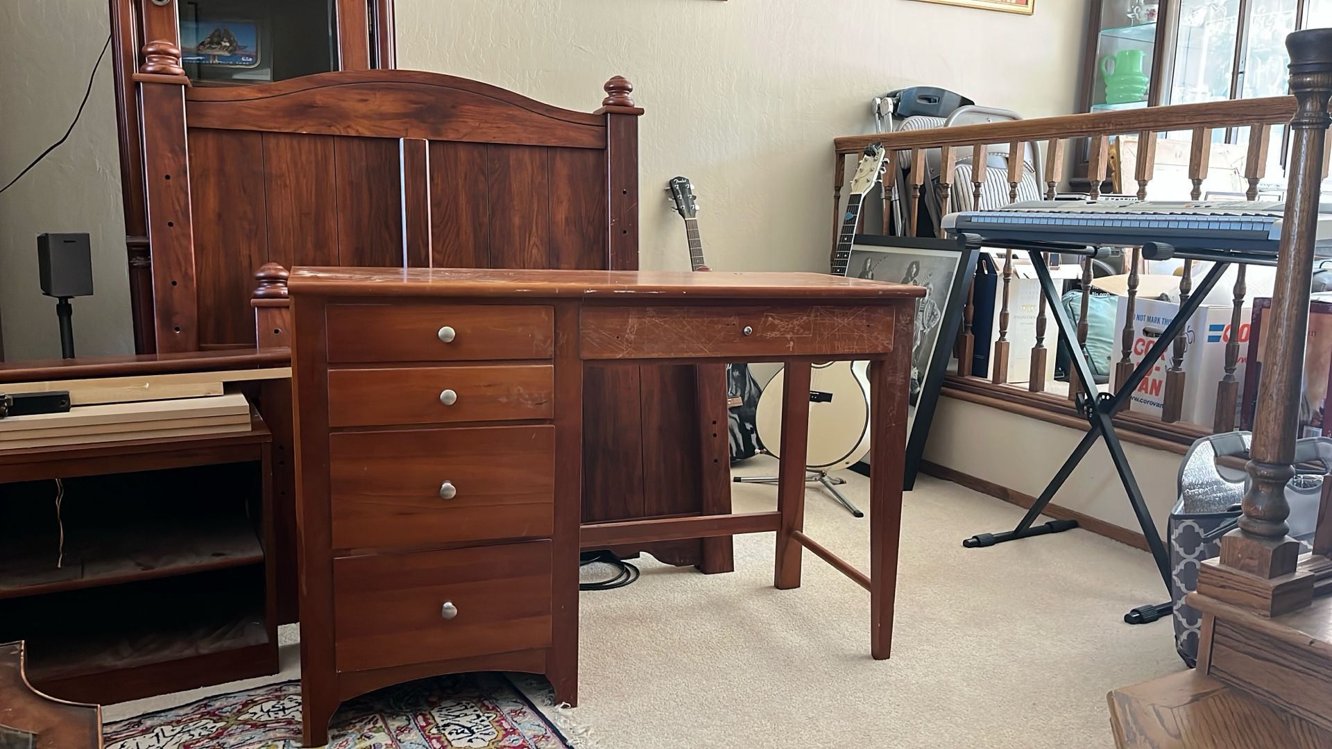 Twin Bed Frame With 4 Drawers Underneath-no Mattress, Desk With Bookshelf,.