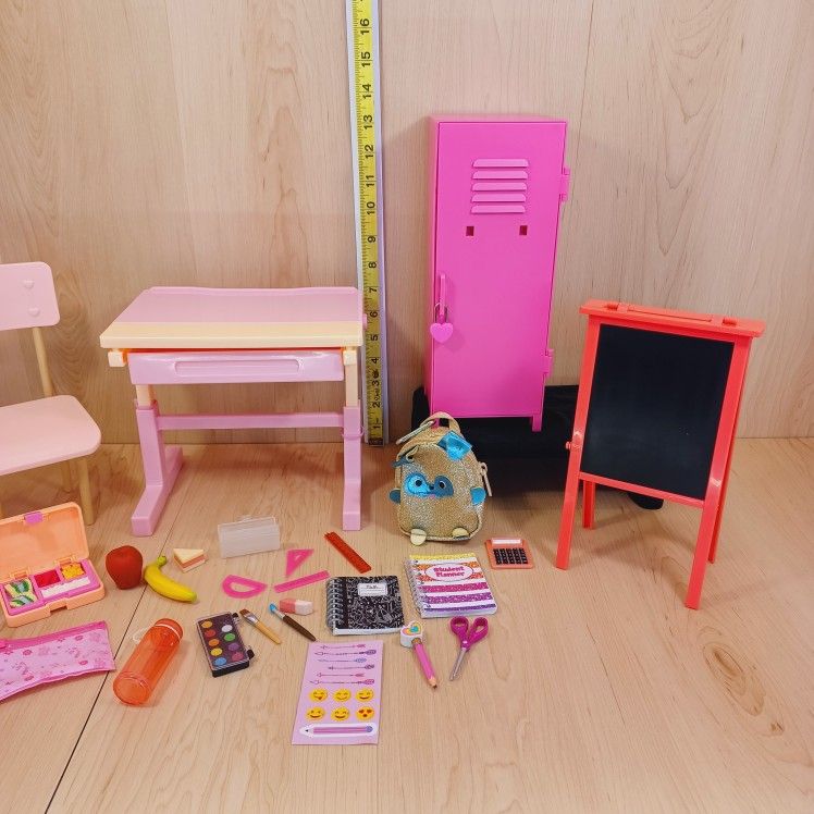 School Desk& Locker For 18-inch Doll