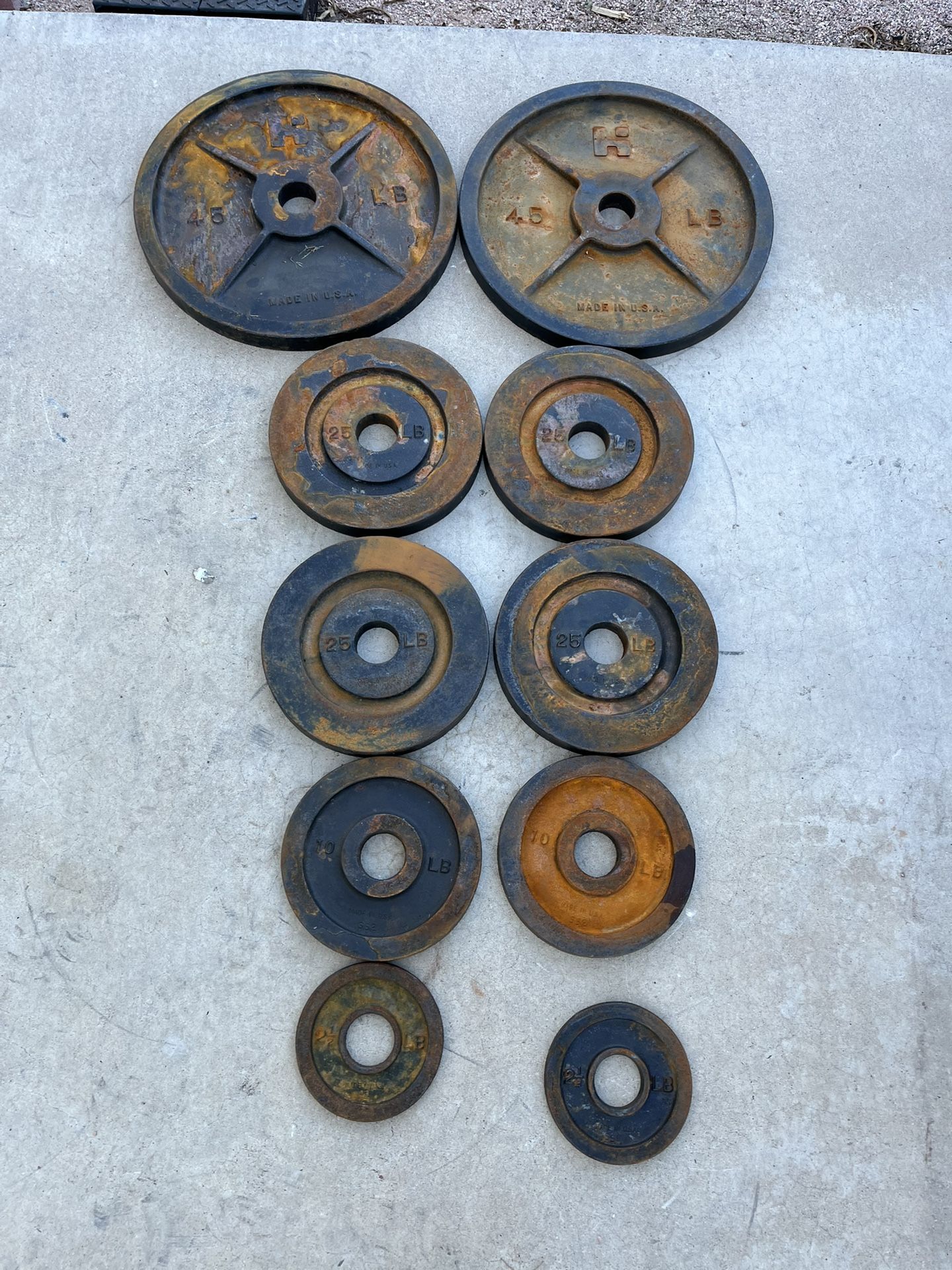 215lb Rusty Olympic Weight Plate Set Made In USA