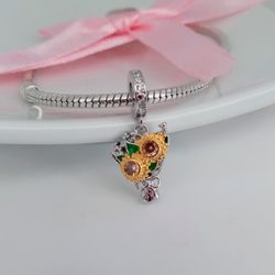 Graduation  Sunflower Bouquet Charm S925 Sterling Silver