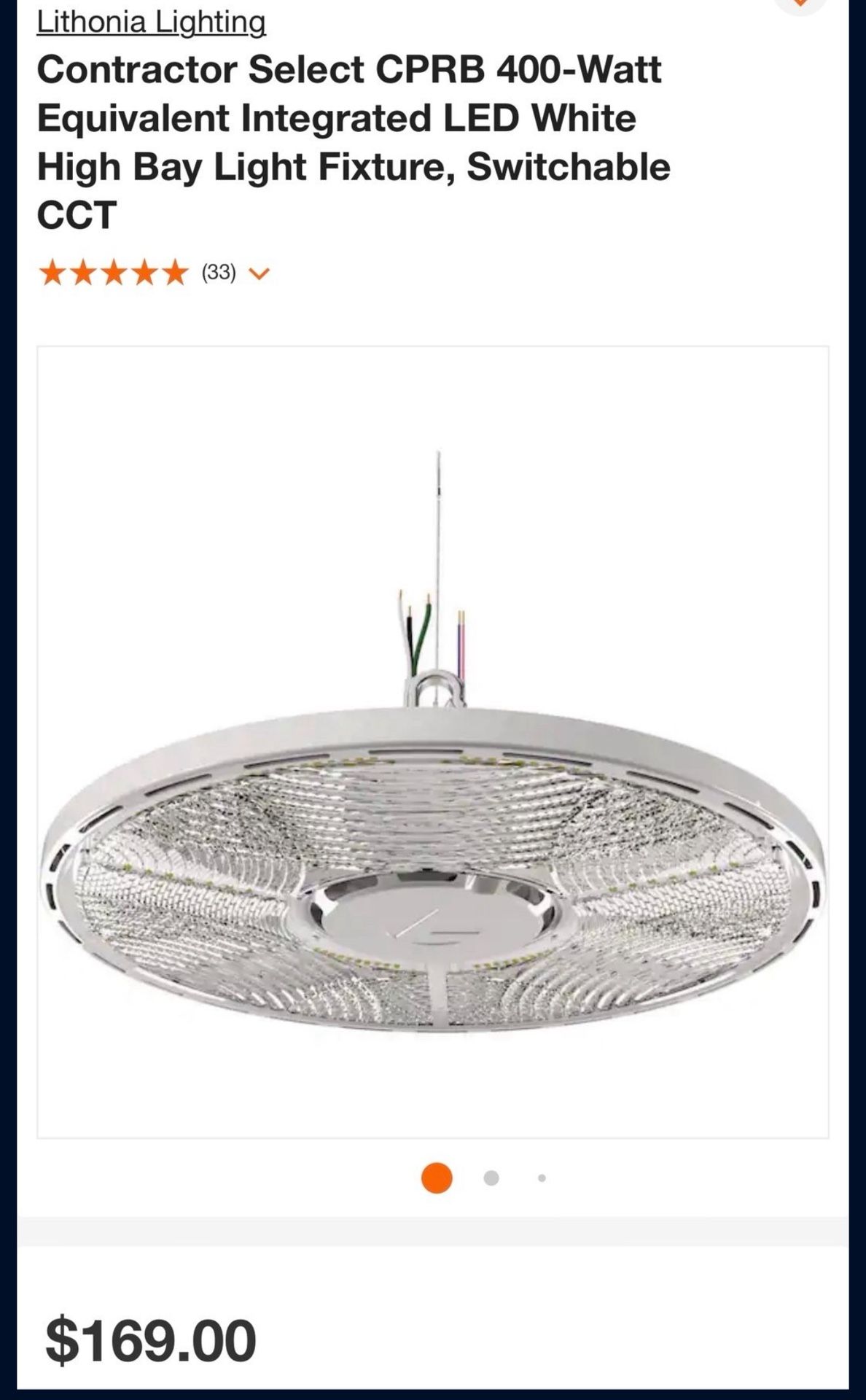 Lithonia Lighting CPRB 400-Watt Equivalent Integrated LED White High Bay Light Fixture, Switchable CCT