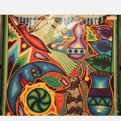 Huichol / Tepehuano 12x12" Yarn Painting Mexican Folk Art Arte Tepehuano VINTAGE