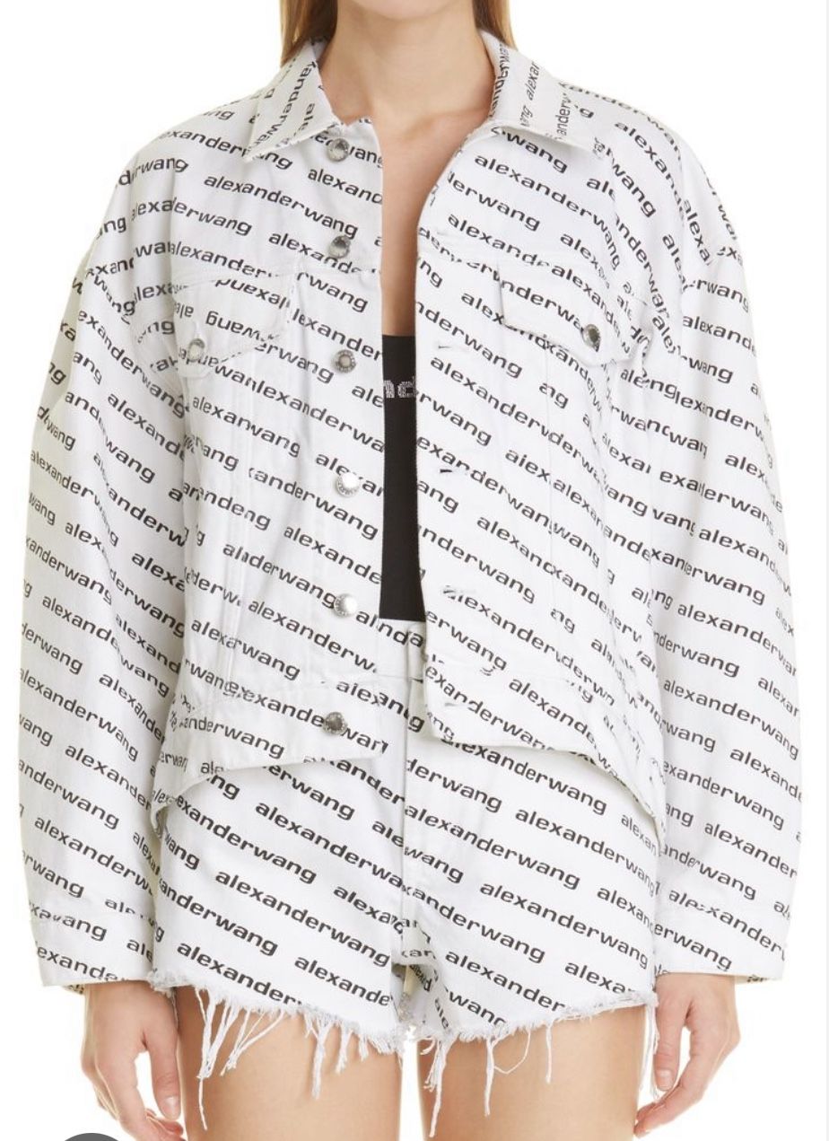Alexander Wang Falling Back Logo Denim Jacket White Size S Monogram Denim
