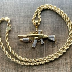 Lab diamond 💎 Micro Pave Cz  Ak 47 Pendant 🔥 🔥 🔥  a 24” 3mm Rope chain  is included 