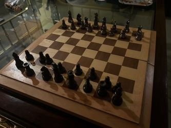 Vintage Wood And Metal Chess Set 