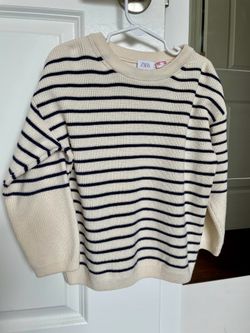 Zara Kids Toddlers Girls Boys Cotton Striped Sweater Size 4-5 Cream/Navy