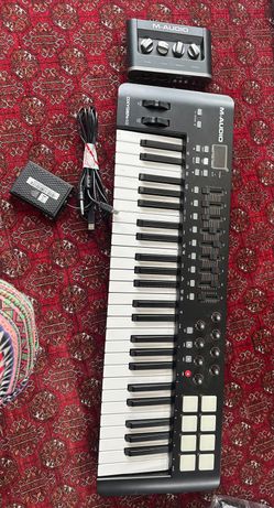 two distinct pieces of gear: an M-Audio Oxygen 49 MKV MIDI Controller Keyboard and an M-Audio M-Track Duo USB Audio Interface.
