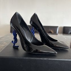 Saint Laurent YSL Limited Opyum 110 Patent Heels Blue Black 