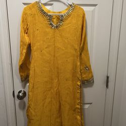 small yellow dress with shalwar and dupatta