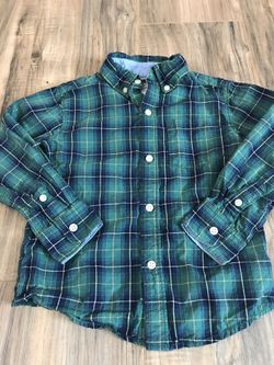 3T Carter’s L/S teal/blue plaid button up polo shirt - $6!!